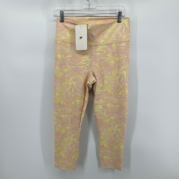 Fabletics Pink and Yellow Swirl High Waisted Capri Leggings Size Large - Picture 1 of 8